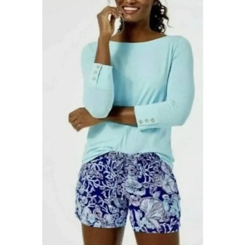 Lilly Pulitzer Katia Lapis Lazuli Blue Print Womens Medium Drawstring Shorts